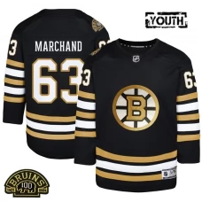 Lasten Boston Bruins Brad Marchand 63 Pelipaita 100th Anniversary Patch Musta Premier Vaihtoehtoinen