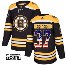 Lasten Boston Bruins Patrice Bergeron 37 Pelipaita USA Flag Fashion Musta Authentic