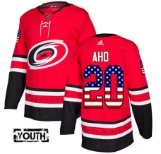 Lasten Carolina Hurricanes Sebastian Aho 20 Pelipaita USA Flag Fashion Punainen Authentic