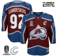 Lasten Colorado Avalanche Gabriel Landeskog 92 Pelipaita 2022 Stanley Cup Champions Captain Patches Burgundy Premier Koti