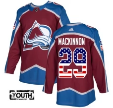 Lasten Colorado Avalanche Nathan MacKinnon 29 Pelipaita USA Flag Fashion Burgundy Punainen Authentic