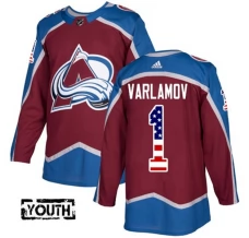 Lasten Colorado Avalanche Semyon Varlamov 1 Pelipaita USA Flag Fashion Burgundy Punainen Authentic