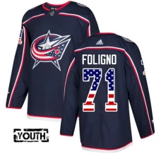 Lasten Columbus Blue Jackets Nick Foligno 71 Pelipaita USA Flag Fashion Navy Authentic