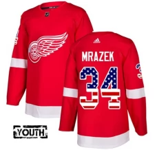 Lasten Detroit Red Wings Petr Mrazek 34 Pelipaita USA Flag Fashion Punainen Authentic