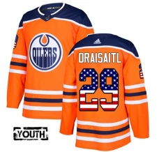Lasten Edmonton Oilers Leon Draisaitl 29 Pelipaita USA Flag Fashion Oranssi Authentic
