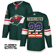 Lasten Minnesota Wild Nino Niederreiter 22 Pelipaita USA Flag Fashion Vihreä Authentic