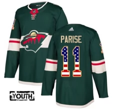 Lasten Minnesota Wild Zach Parise 11 Pelipaita USA Flag Fashion Vihreä Authentic