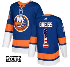 Lasten New York Islanders Thomas Greiss 1 Pelipaita USA Flag Fashion Sininen Authentic