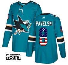 Lasten San Jose Sharks Joe Pavelski 8 Pelipaita USA Flag Fashion Teal Authentic