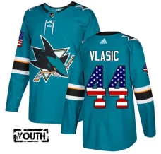 Lasten San Jose Sharks Marc-Edouard Vlasic 44 Pelipaita USA Flag Fashion Teal Authentic