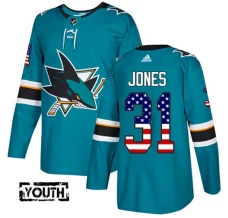 Lasten San Jose Sharks Martin Jones 31 Pelipaita USA Flag Fashion Teal Authentic