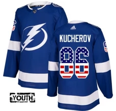 Lasten Tampa Bay Lightning Nikita Kucherov 86 Pelipaita USA Flag Fashion Sininen Authentic