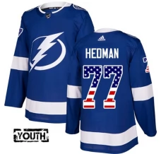 Lasten Tampa Bay Lightning Victor Hedman 77 Pelipaita USA Flag Fashion Sininen Authentic