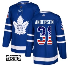 Lasten Toronto Maple Leafs Frederik Andersen 31 Pelipaita USA Flag Fashion Sininen Authentic