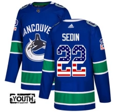 Lasten Vancouver Canucks Daniel Sedin 22 Pelipaita USA Flag Fashion Sininen Authentic