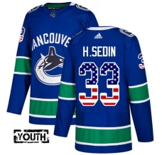 Lasten Vancouver Canucks Henrik Sedin 33 Pelipaita USA Flag Fashion Sininen Authentic