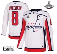 Lasten Washington Capitals Alexander Ovechkin 8 Pelipaita 2018 Stanley Cup Champions Captain Patches Valkoinen Authentic
