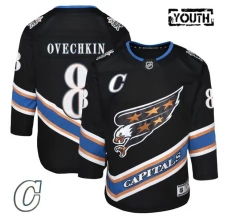 Lasten Washington Capitals Alexander Ovechkin 8 Pelipaita 50th Anniversary Captain Patch Musta Premier Vaihtoehtoinen