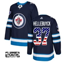 Lasten Winnipeg Jets Connor Hellebuyck 37 Pelipaita USA Flag Fashion Navy Authentic
