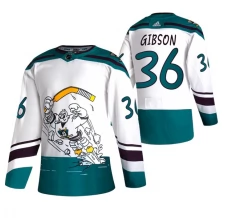 Miesten Anaheim Ducks John Gibson 36 Pelipaita 2020-21 Reverse Retro Valkoinen Authentic