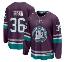 Miesten Anaheim Ducks John Gibson 36 Pelipaita 30th Anniversary Violetti Premier Breakaway Vaihtoehtoinen