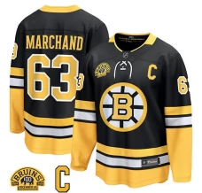 Miesten Boston Bruins Brad Marchand 63 Pelipaita 100th Anniversary Captain Patches Musta Breakaway Vaihtoehtoinen
