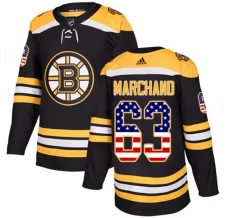 Miesten Boston Bruins Brad Marchand 63 Pelipaita USA Flag Fashion Musta Authentic