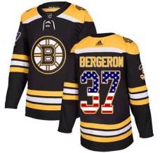 Miesten Boston Bruins Patrice Bergeron 37 Pelipaita USA Flag Fashion Musta Authentic