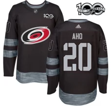 Miesten Carolina Hurricanes Sebastian Aho 20 Pelipaita 1917-2017 100th Anniversary Patch Musta Authentic