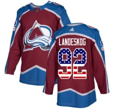 Miesten Colorado Avalanche Gabriel Landeskog 92 Pelipaita USA Flag Fashion Burgundy Punainen Authentic
