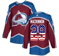 Miesten Colorado Avalanche Nathan MacKinnon 29 Pelipaita USA Flag Fashion Burgundy Punainen Authentic