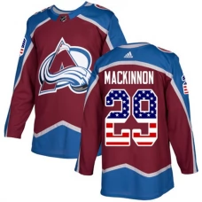 Miesten Colorado Avalanche Nathan MacKinnon 29 Pelipaita USA Flag Fashion Burgundy Punainen Authentic