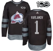 Miesten Colorado Avalanche Semyon Varlamov 1 Pelipaita 1917-2017 100th Anniversary Patch Musta Authentic
