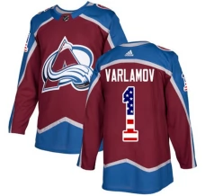 Miesten Colorado Avalanche Semyon Varlamov 1 Pelipaita USA Flag Fashion Burgundy Punainen Authentic