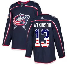 Miesten Columbus Blue Jackets Cam Atkinson 13 Pelipaita USA Flag Fashion Navy Authentic