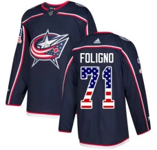 Miesten Columbus Blue Jackets Nick Foligno 71 Pelipaita USA Flag Fashion Navy Authentic
