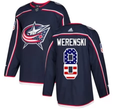 Miesten Columbus Blue Jackets Zach Werenski 8 Pelipaita USA Flag Fashion Navy Authentic