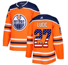 Miesten Edmonton Oilers Milan Lucic 27 Pelipaita USA Flag Fashion Oranssi Authentic