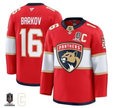 Miesten Florida Panthers Aleksander Barkov 16 Pelipaita 2025 Stanley Cup Champions Captain Patches Punainen Premium Koti