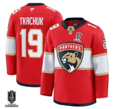 Miesten Florida Panthers Matthew Tkachuk 19 Pelipaita 2025 Stanley Cup Champions Patch Punainen Premium Koti