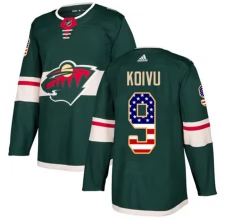 Miesten Minnesota Wild Mikko Koivu 9 Pelipaita USA Flag Fashion Vihreä Authentic