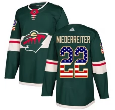 Miesten Minnesota Wild Nino Niederreiter 22 Pelipaita USA Flag Fashion Vihreä Authentic