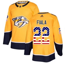 Miesten Nashville Predators Kevin Fiala 22 Pelipaita USA Flag Fashion Kulta Authentic