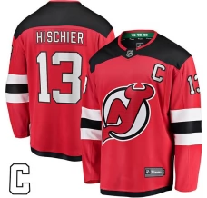 Miesten New Jersey Devils Nico Hischier 13 Pelipaita Captain Patch Punainen Breakaway Koti