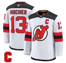 Miesten New Jersey Devils Nico Hischier 13 Pelipaita Captain Patch Valkoinen Premium Vieras