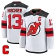 Miesten New Jersey Devils Nico Hischier 13 Pelipaita Captain Patch Valkoinen Premium Vieras