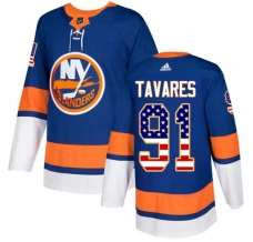 Miesten New York Islanders John Tavares 91 Pelipaita USA Flag Fashion Sininen Authentic