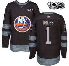 Miesten New York Islanders Thomas Greiss 1 Pelipaita 1917-2017 100th Anniversary Patch Musta Authentic