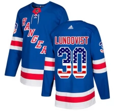 Miesten New York Rangers Henrik Lundqvist 30 Pelipaita USA Flag Fashion Sininen Authentic