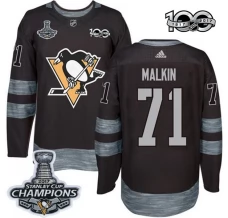 Miesten Pittsburgh Penguins Evgeni Malkin 71 Pelipaita 2017 Stanley Cup Champions 100th Anniversary Patches Musta Authentic